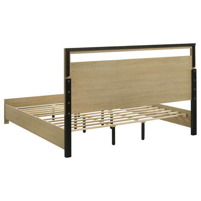 Hendricks Eastern King Panel Headboard Platform Bed Light Oak