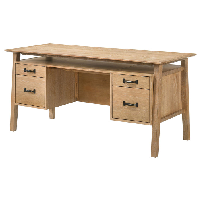 Goodson 64-inch 4-Drawer Double Pedestal Computer Desk Distressed Light Brown