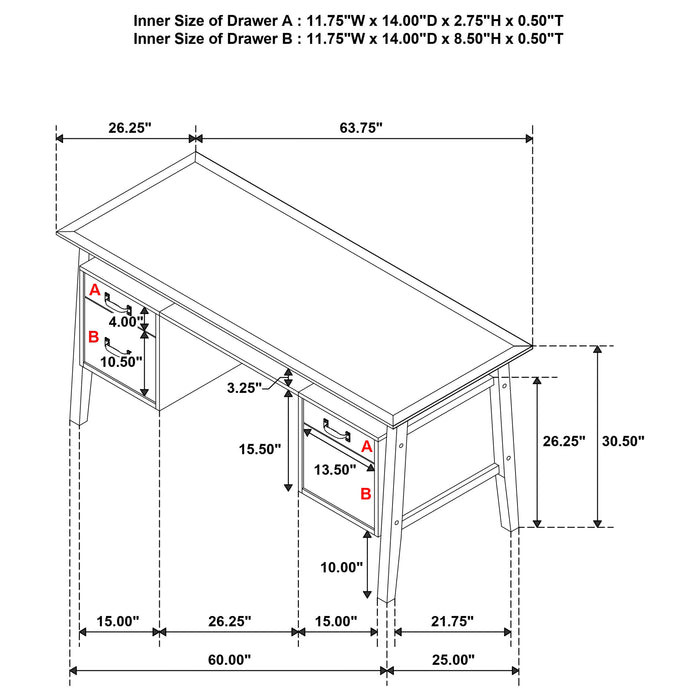 Goodson 64-inch 4-Drawer Double Pedestal Computer Desk Distressed Light Brown