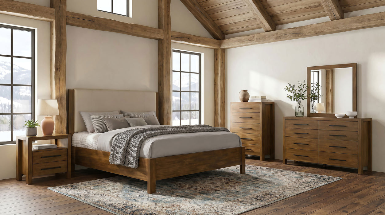 Adderley California King Wood Panel Bed Cream and Warm Brown