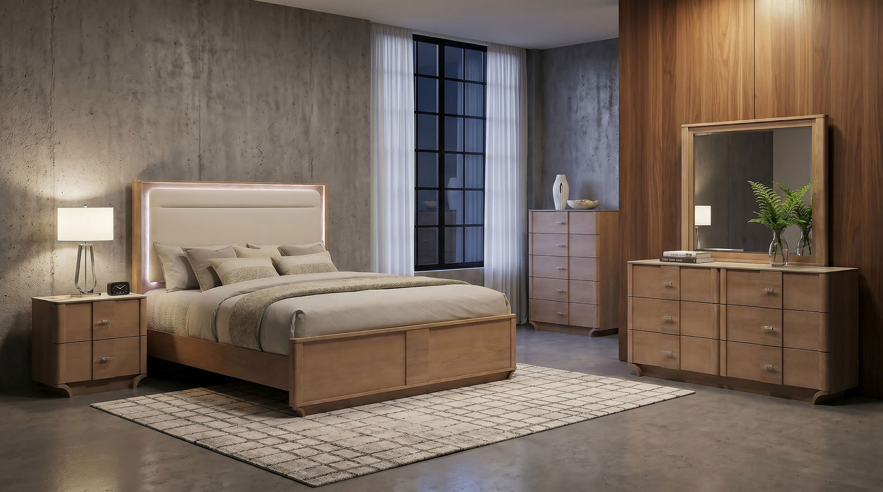Leanne 5-drawer Sinter Stone Top Chest of Drawers Light Oak