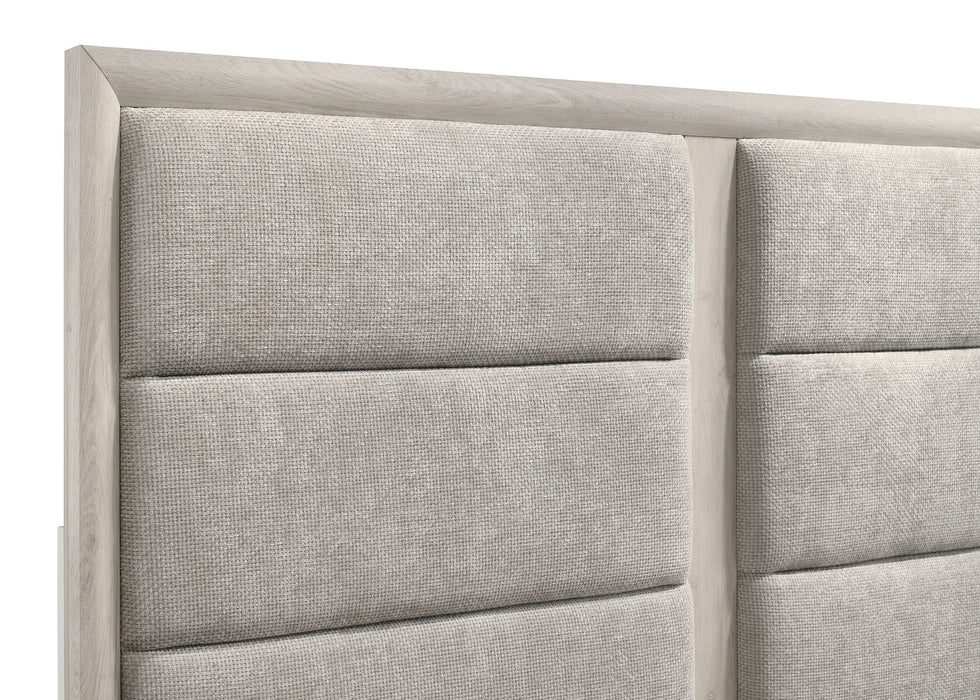Farre Eastern King Upholstered Platform Panel Bed Washed Grey