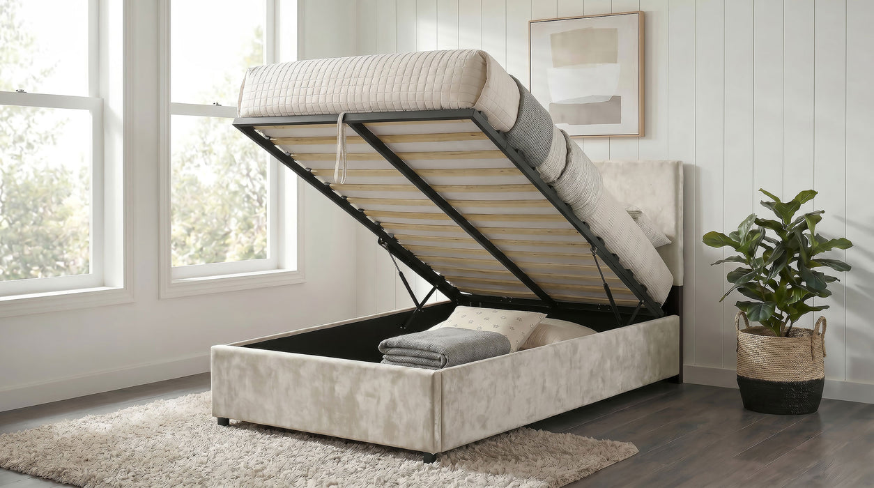 Reeves Upholstered Twin Lift-Top Storage Platform Bed Beige