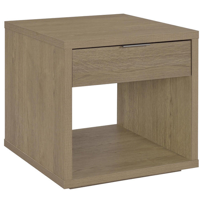 Ingram Square End Table with Drawer and Open Shelf Latte