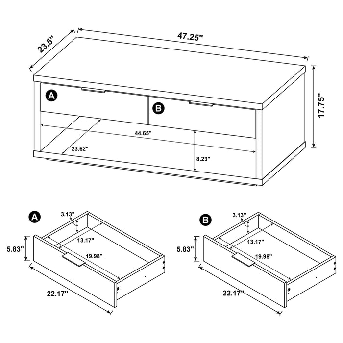 Ingram 2-Drawer Rectangular Coffee Table with Open Shelf Latte