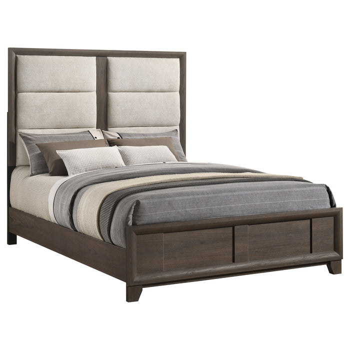 Farre Eastern King Upholstered Panel Bed Dark Brown