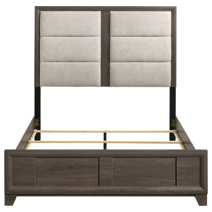 Farre Eastern King Upholstered Panel Bed Dark Brown