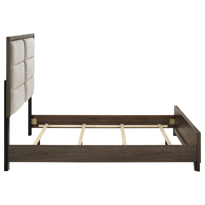 Farre Queen Upholstered Panel Bed Dark Brown