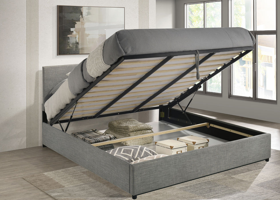 Reeves Upholstered Eastern King Lift-Top Storage Platform Bed Grey