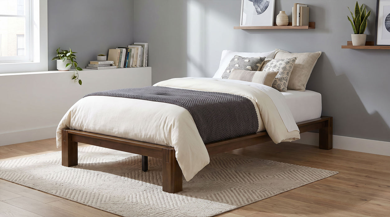 Gislen Twin Easy Assembly Wood Platform Bed Walnut