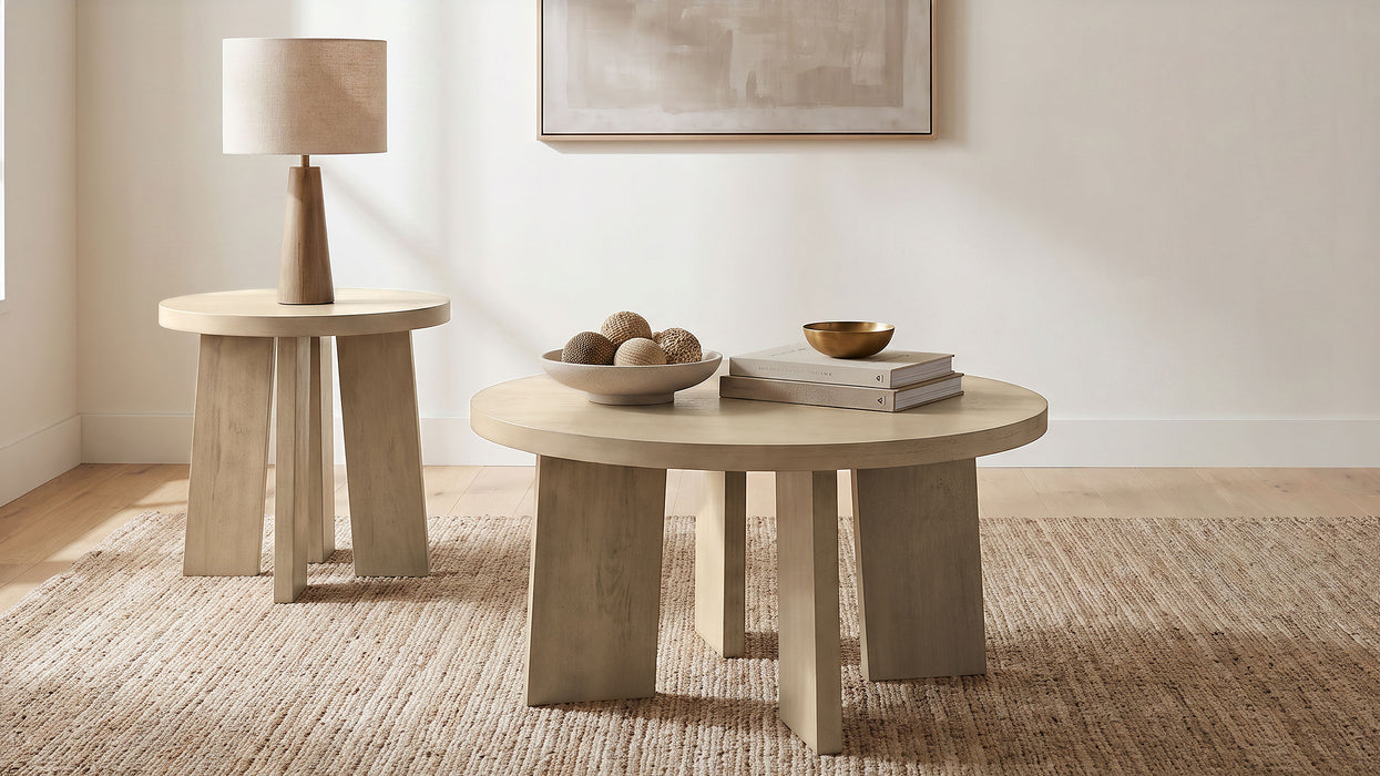 Strouse Contemporary Round End Table in Natural Oak