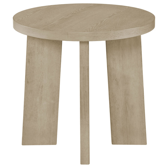Strouse 2-Piece Round Coffee and End Table Set in Natural Oak