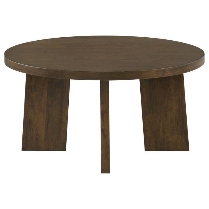 Strouse 3-Piece Round Coffee and End Table Set in Dark Walnut