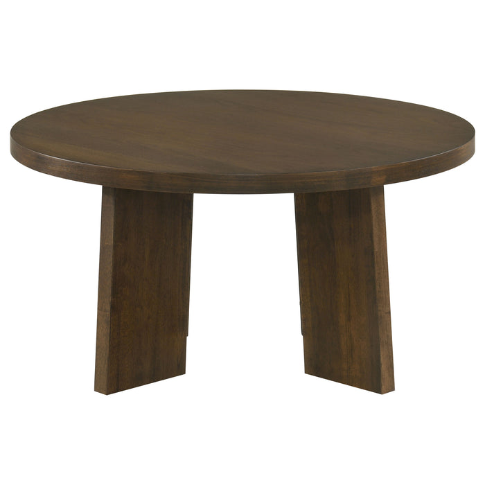 Strouse 3-Piece Round Coffee and End Table Set in Dark Walnut