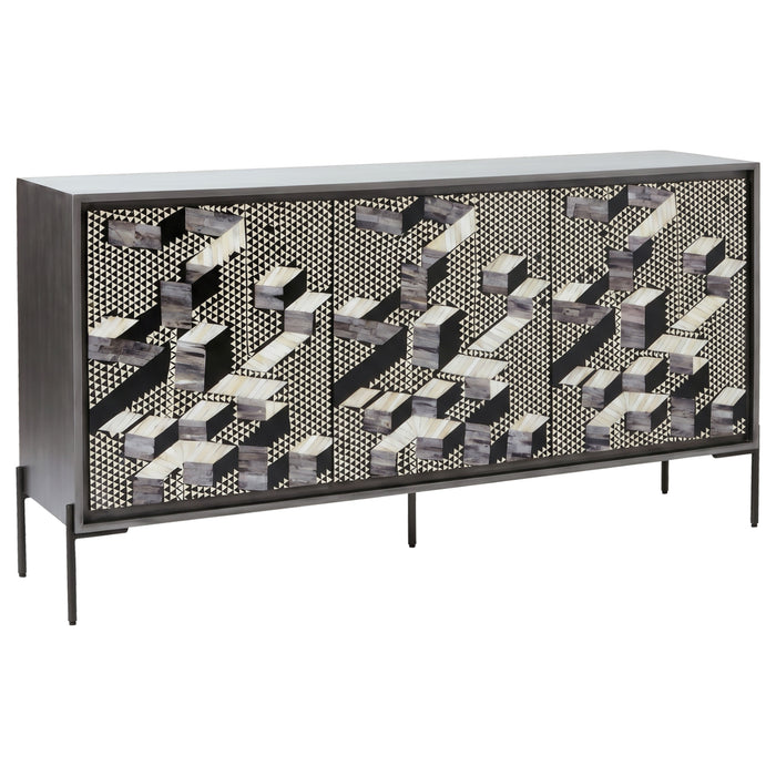 Krause 3-door Bone Inlay Accent Cabinet Grey and Black