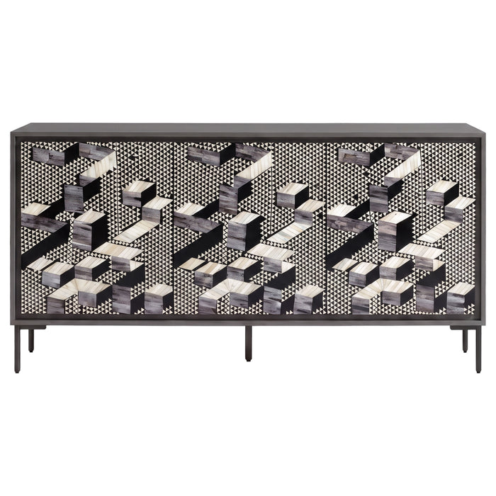 Krause 3-door Bone Inlay Accent Cabinet Grey and Black