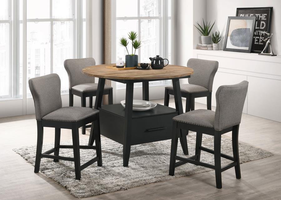Gibson - Round 5 Piece Counter Height Dining Set - Yukon Oak And Black