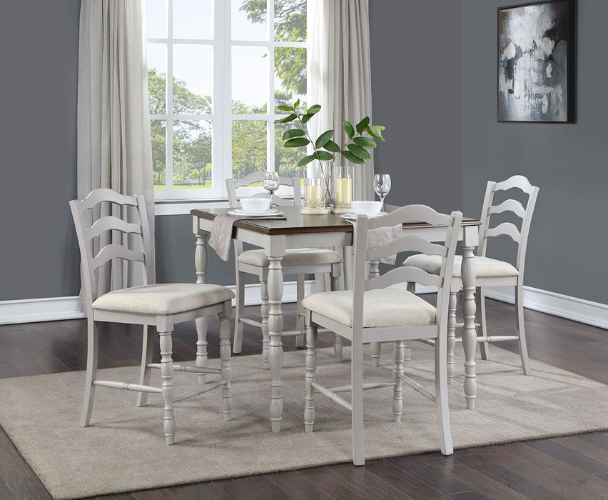 Bettina - Counter Height Table Set (5 Piece) - Beige Fabric, Antique White & Weathered Oak